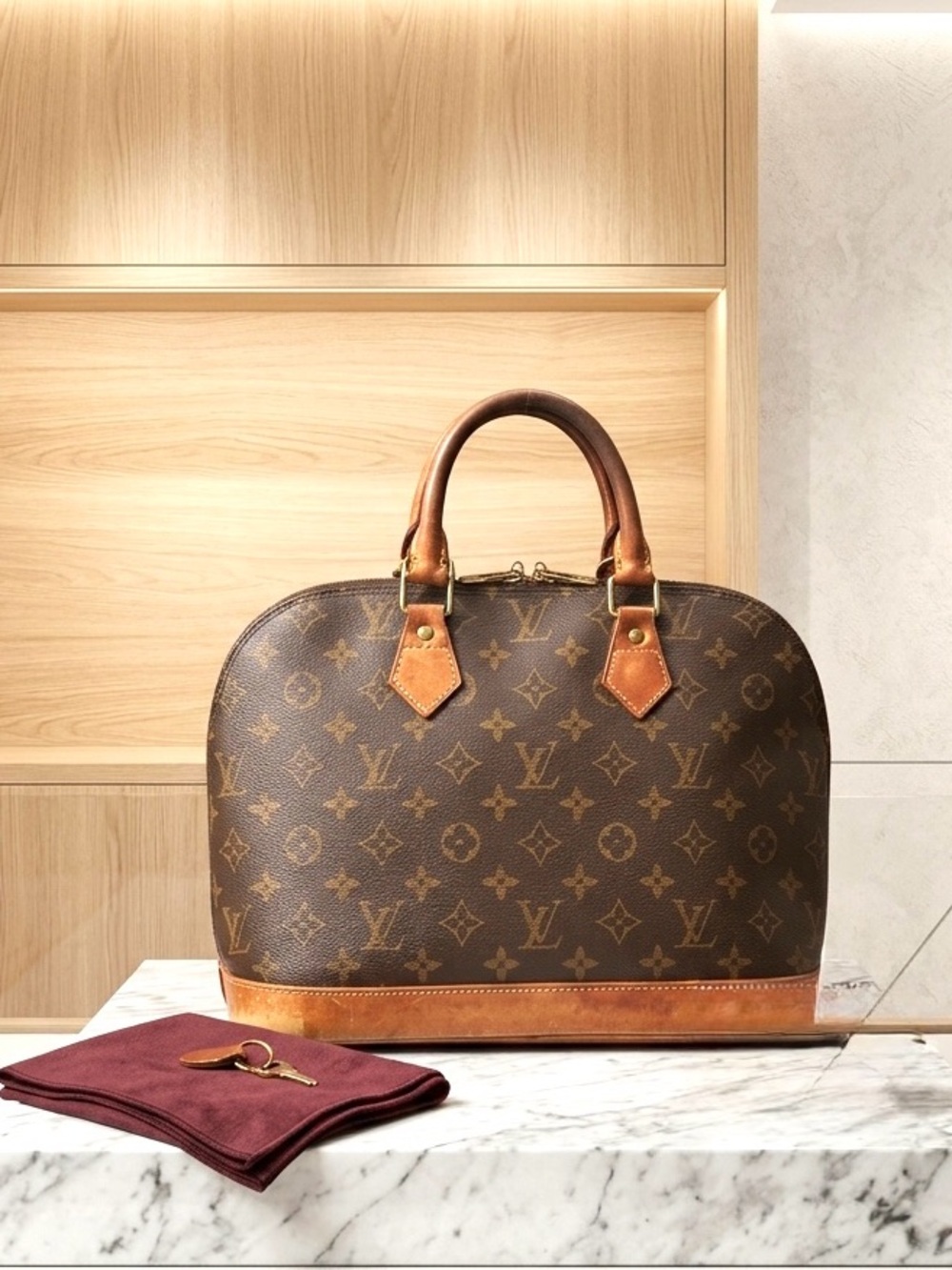 Louis Vuitton Alma PM Monogram Canvas Vintage Handbag with COA